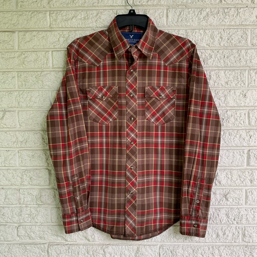 Pearl Snap Button Plaid Western Shirt